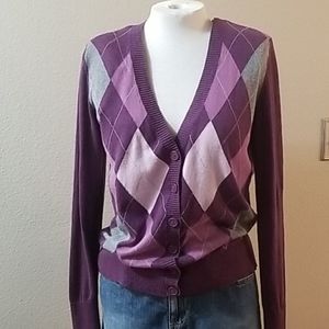 ST. JOHN'S BAY Purple Argyle Cardigan Sweater